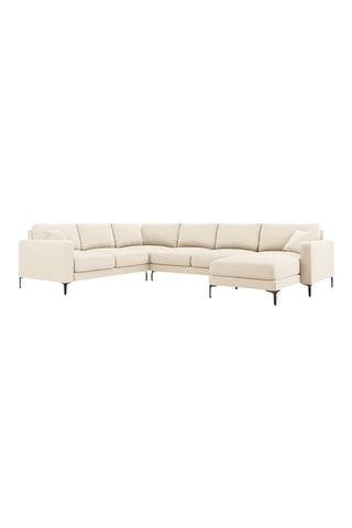 Canapé d'angle panoramique gauche - Beige - 6 places - En tissu velours