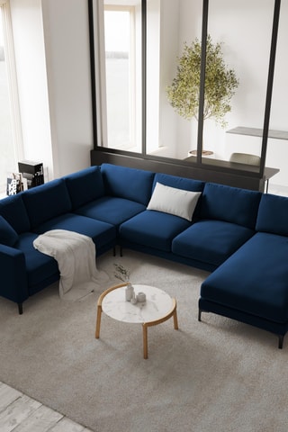 Canapé d'angle panoramique gauche - Bleu marine - 6 places - En tissu velours