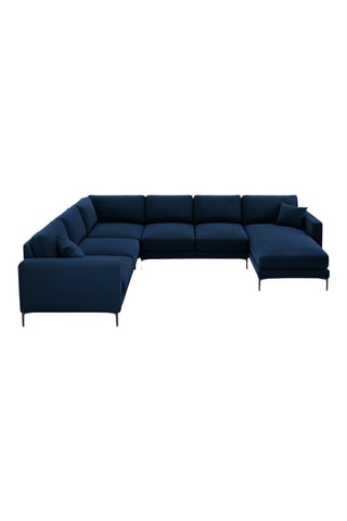 Canapé d'angle panoramique gauche - Bleu marine - 6 places - En tissu velours
