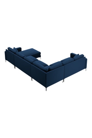 Canapé d'angle panoramique gauche - Bleu marine - 6 places - En tissu velours