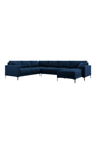Canapé d'angle panoramique gauche - Bleu marine - 6 places - En tissu velours