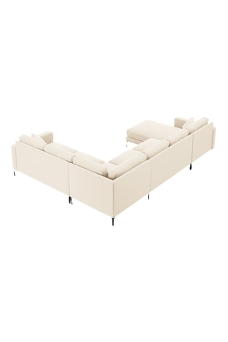 Canapé d'angle panoramique droit - Beige - 6 places - En tissu velours
