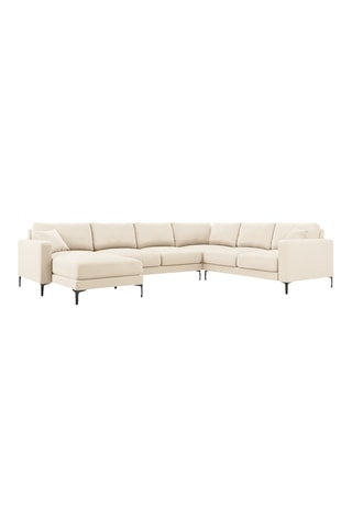 Canapé d'angle panoramique droit - Beige - 6 places - En tissu velours