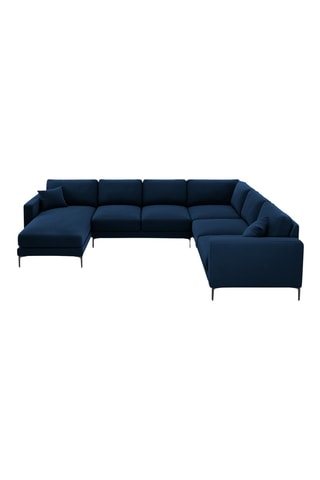 Canapé d'angle panoramique droit - Bleu marine - 6 places - En tissu velours