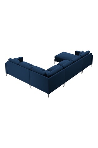 Canapé d'angle panoramique droit - Bleu marine - 6 places - En tissu velours