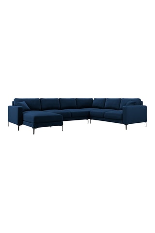 Canapé d'angle panoramique droit - Bleu marine - 6 places - En tissu velours