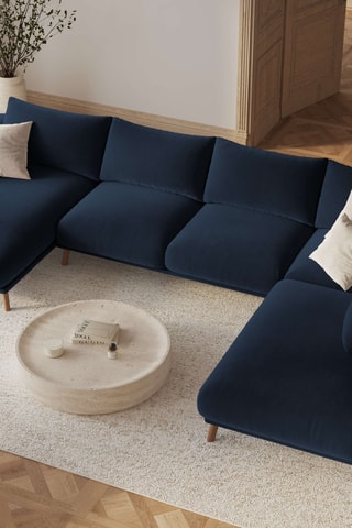 Canapé d'angle panoramique droit - Bleu marine - 6 places - En tissu velours