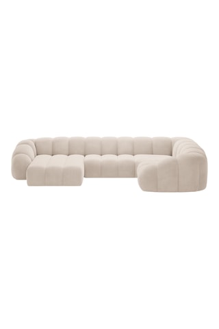 Canapé d'angle panoramique droit - Beige - 6 places - En tissu velours