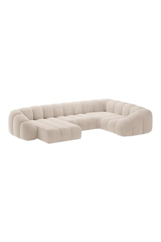 Canapé d'angle panoramique droit - Beige - 6 places - En tissu velours