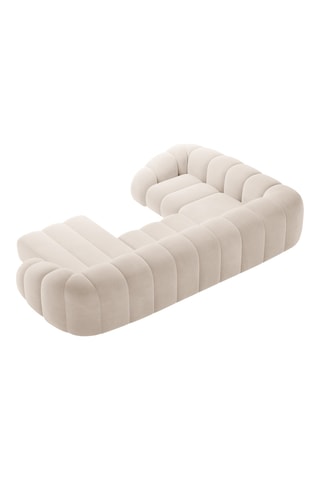 Canapé d'angle panoramique droit - Beige - 6 places - En tissu velours
