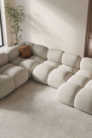 Canapé d'angle panoramique gauche - Beige - 5 places - En tissu structuré lisse