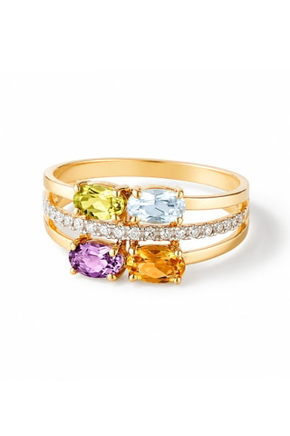 Bague Cayuga - Or jaune, diamants, améthyste, topaze, citrine et péridot
