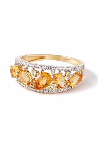 Bague Olivines - Or jaune, diamants, péridots et citrines