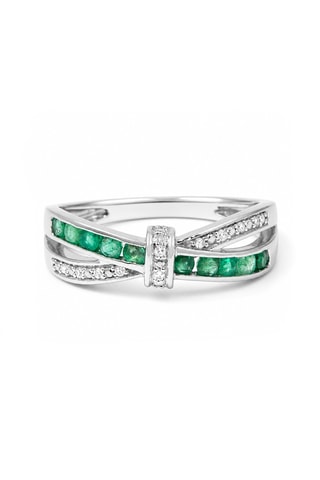 Bague Starky - Or blanc, diamants et émeraudes