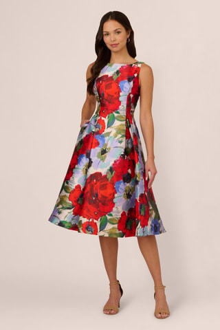 Robe midi - Écru et rouge