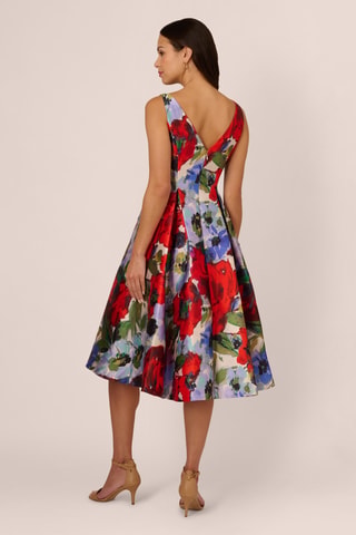 Robe midi - Écru et rouge