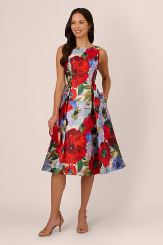 Robe midi - Écru et rouge