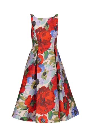 Robe midi - Écru et rouge