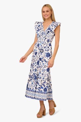Robe midi - Blanc et bleu