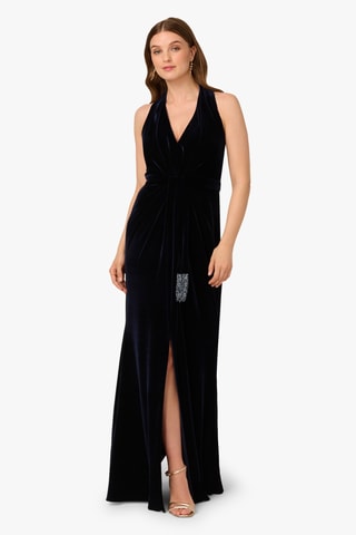 Robe longue en velours - Bleu marine