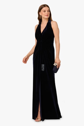 Robe longue en velours - Bleu marine