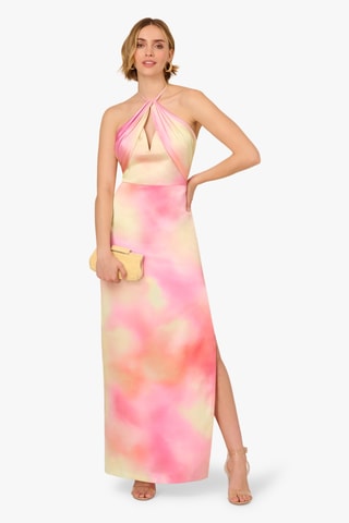 Robe longue en satin tie and dye - Rose