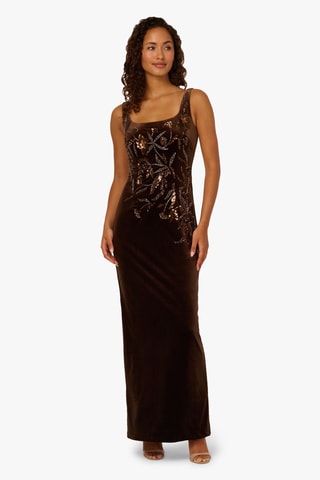 Robe longue en velours - Marron