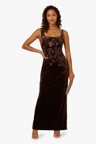 Robe longue en velours - Marron