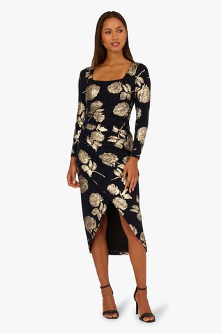 Robe portefeuille - Bleu marine et doré