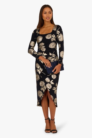 Robe portefeuille - Bleu marine et doré