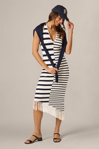 Robe midi - Bleu marine et écru