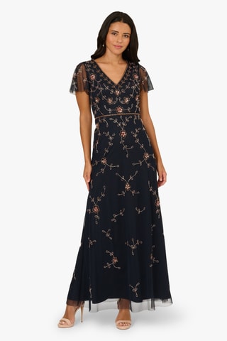 Robe longue - Bleu marine et rose