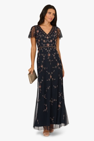 Robe longue - Bleu marine et rose