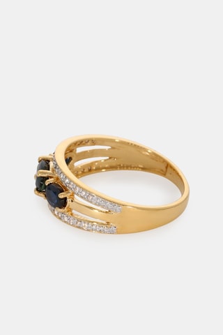 Bague - Or jaune 18 carats, saphirs et diamants