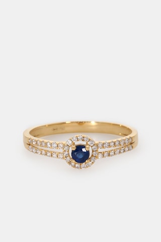 Bague - Or jaune 18 carats, saphir et diamants