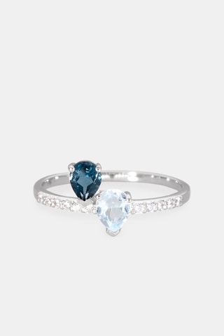 Bague - Or blanc 18 carats et topaze