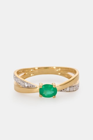 Bague - Or jaune 18 carats, émeraude et diamants