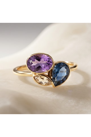 Bague - Or jaune, améthyste, topaze et citrine