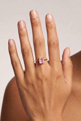 Bague - Or jaune et quartz rose