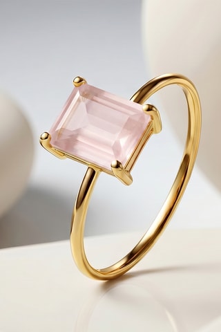 Bague - Or jaune et quartz rose