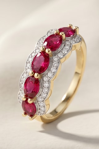 Bague - Or jaune, diamants et rubis