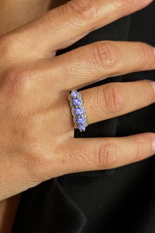 Bague - Or jaune, diamants et tanzanites