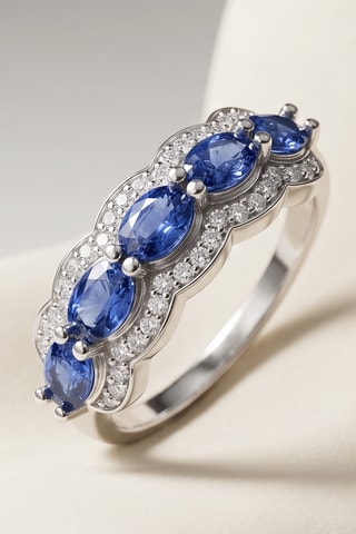 Bague - Or blanc, diamants et saphirs
