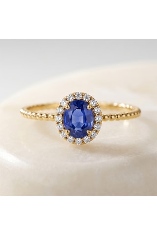 Bague - Or jaune, diamants et saphir