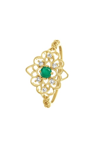 Bague - Or jaune, topazes et émeraude