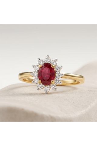 Bague - Or jaune, diamants et rubis