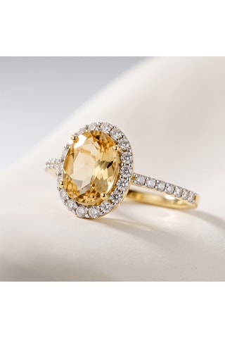 Bague - Or jaune, diamants et citrine