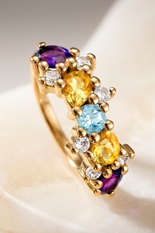 Bague - Or jaune, argent, topaze, améthyste et citrine