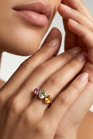 Bague - Or jaune, citrine, améthyste et améthyste verte