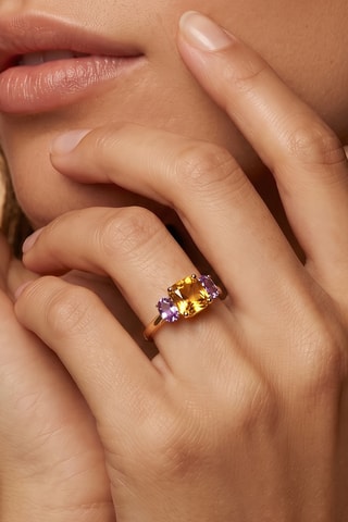 Bague - Or jaune, citrine et améthystes
